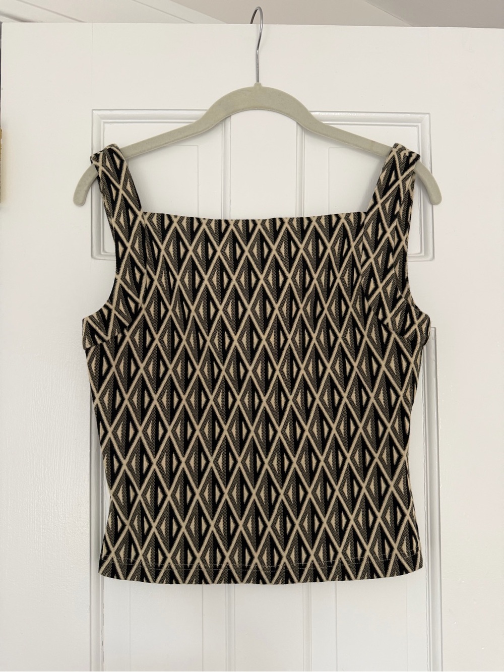 Reformation Geometric Pattern Square Neck Tank Top - Black & Cream